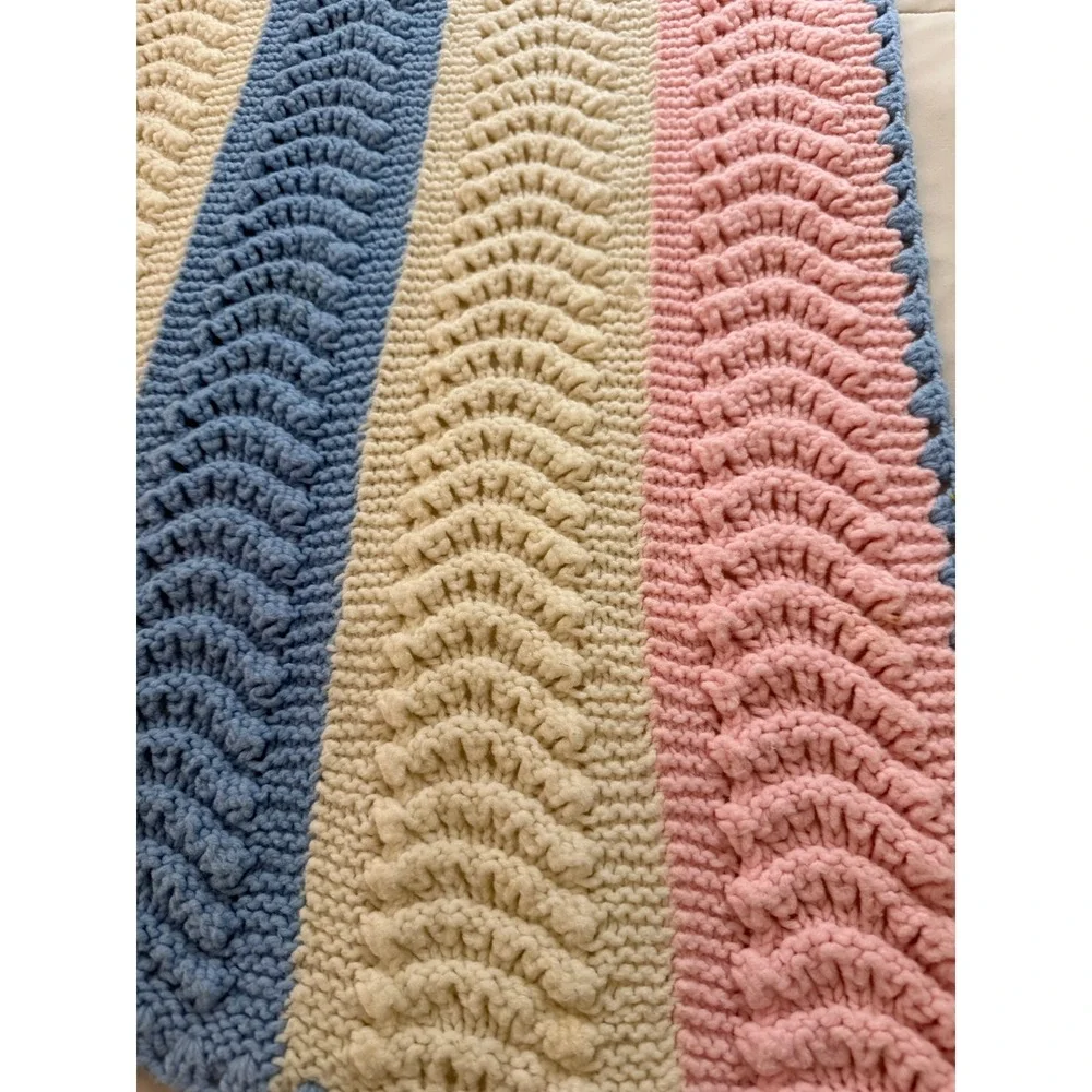 Handmade Baby Blanket Bundle Flying Pigs Quilt Crochet Chevron Pink Blue 3pc Set